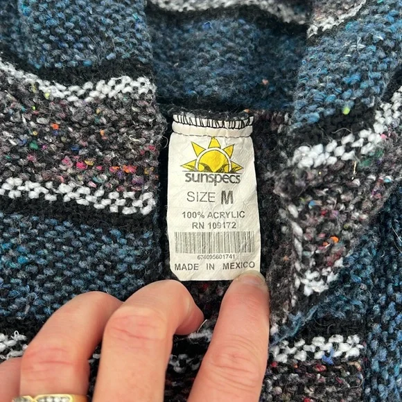 sunspecs Mexican Poncho- Baja- Gray/ White/ Blue- size Medium - Picture 3 of 3